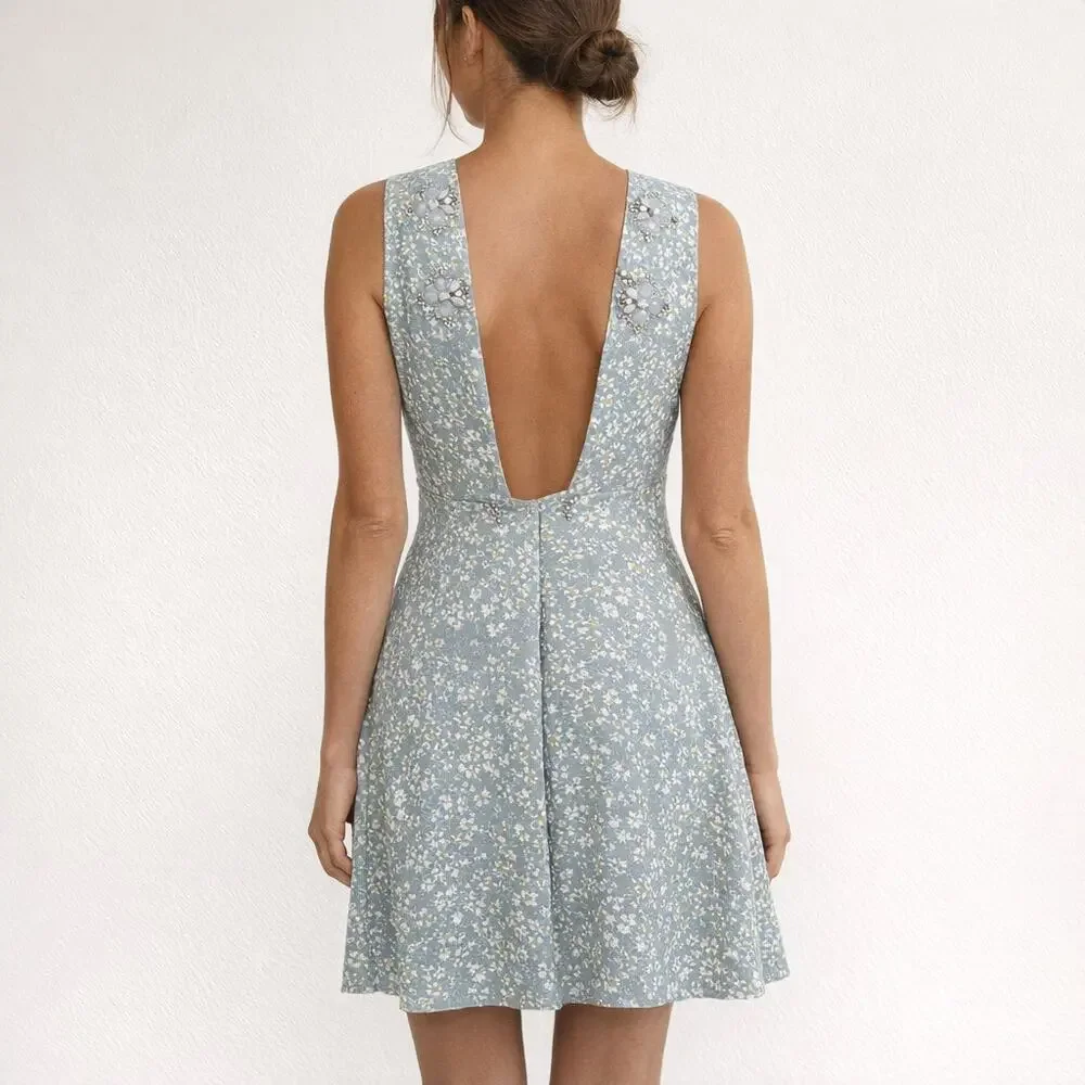 Tory Burch Beaded Dress Size 4 Side Zip, fully lined. Open back